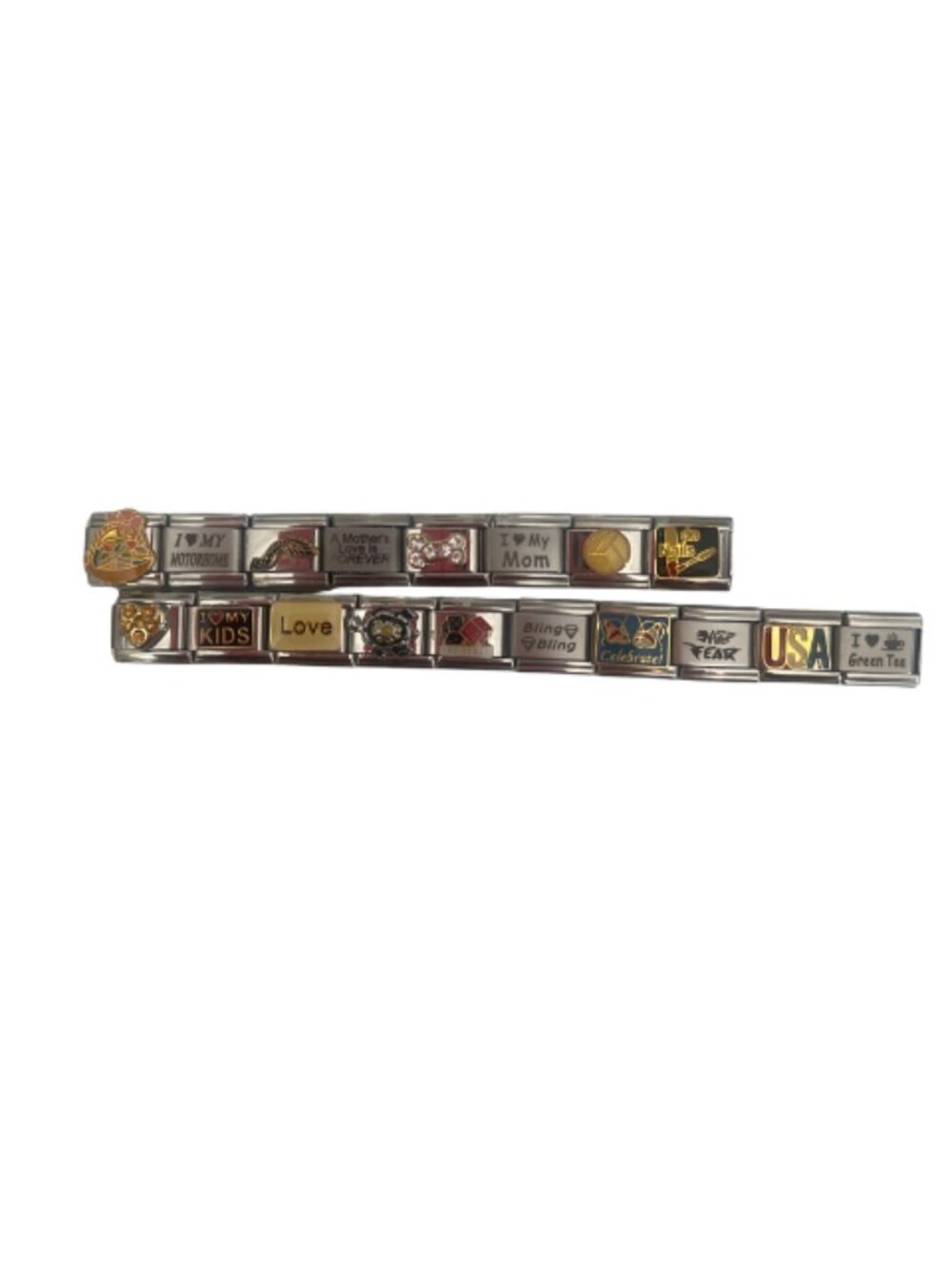 Vintage Italian Charm Bracelet — I Love My Mom, USA, Bling Bling